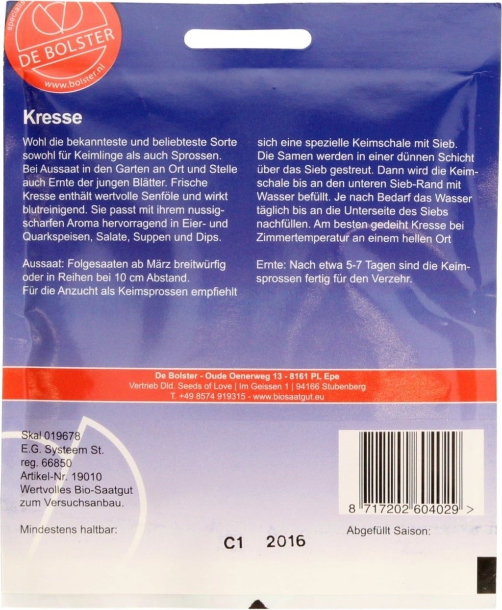 De Bolster Keimsprossen Kresse - 50 g