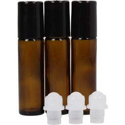 Empty Roll-On Bottle Set, 10 ml with Lids - Amber glass 
