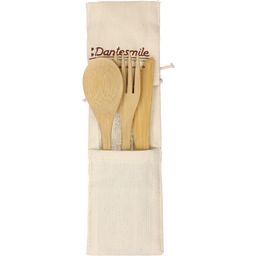 Bamboo Cutlery Set: Spoon, Fork and Knife in Organic Cotton Travel Bag - 1 Set