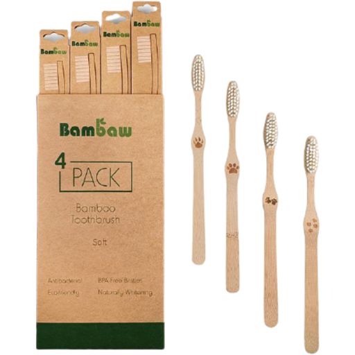 Bambaw Bamboo Toothbrush, soft - 4 Pcs