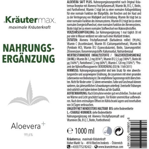 Kräutermax Сок от алое вера+ - 1.000 ml