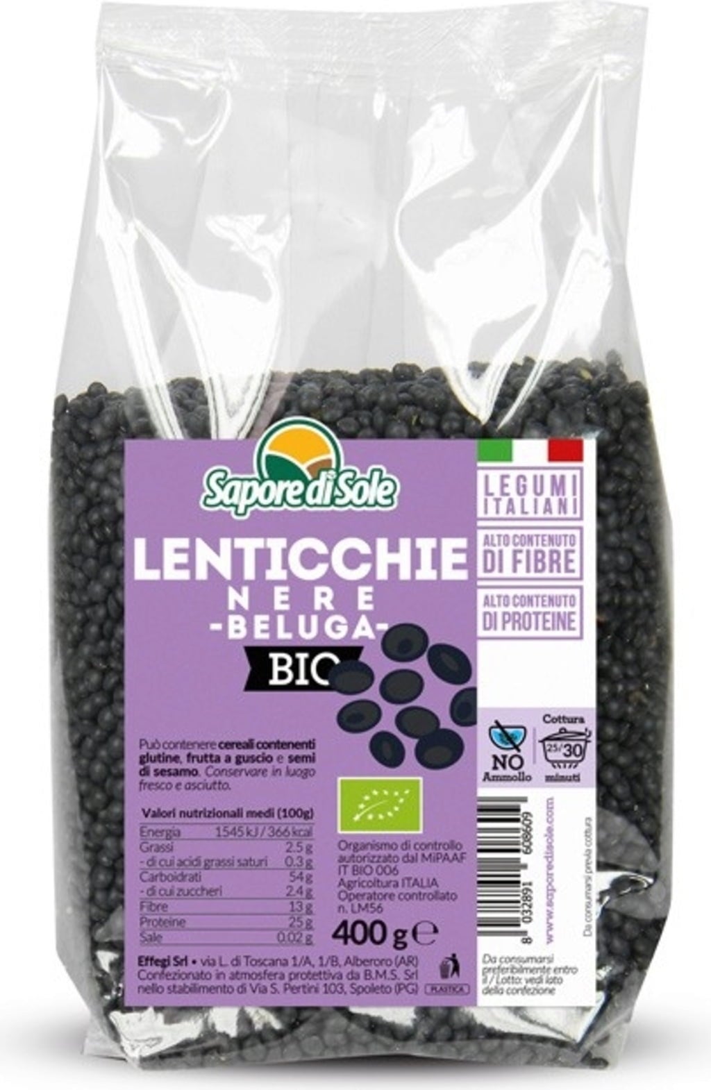Organic Beluga Lentils, 400 g