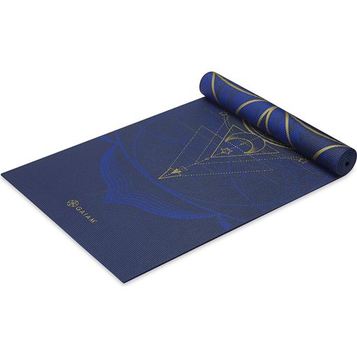 SUN & MOON joga podloga premium za obračanje - Odtenki modre z zlatim vzorcem
