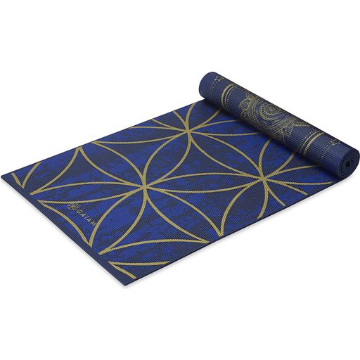 Tapis de Yoga Réversible Premium SOLEIL & LUNE - nuances de bleu avec motif doré