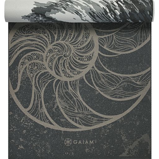 GAIAM SPIRAL Reversible Premium Yoga Mat - Black & Grey Spiral Fossil Print