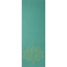 TÜRKIS LOTUS Yogamatte Premium zum Wenden - Türkis mit gelber Lotusblume/Bastikmuster