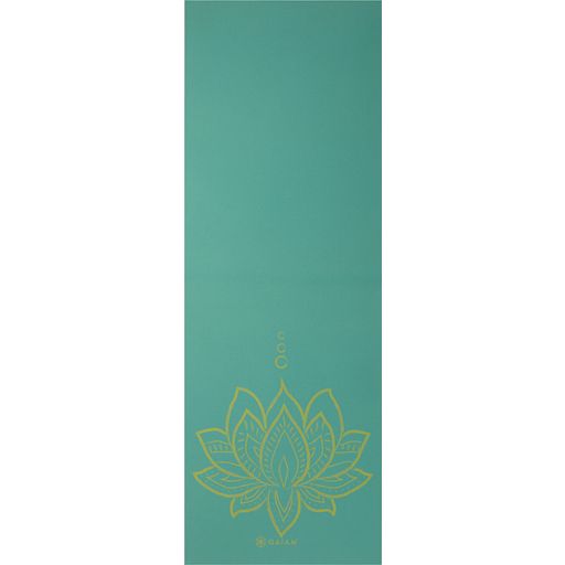 TURQUISE LOTUS obojestranska podloga za jogo premium - Turkizna z rumenim vzorcem lotosovega cveta/bastik