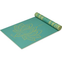 TÜRKIS LOTUS Yogamatte Premium zum Wenden - Türkis mit gelber Lotusblume/Bastikmuster