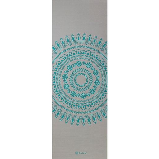 MARRAKECH Premium Yoga Mat - Longer / Wider - Grey with Turquoise Medallion Pattern