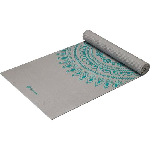 MARRAKECH Premium Yoga Mat - Longer / Wider - Grey with Turquoise Medallion Pattern