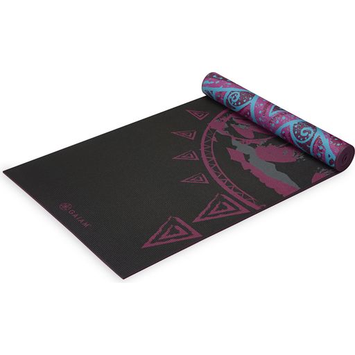 GAIAM BE FREE Premium Reversible Yoga Mat - Black/Pink with Sun & Moon/Lotus & Om