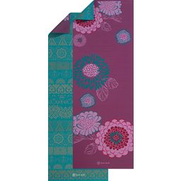 GAIAM KIKU Premium Reversible Yoga Mat - Purple with Dahlia/Turquoise with Pattern