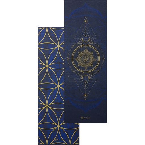 SUN & MOON joga podloga premium za obračanje - Odtenki modre z zlatim vzorcem