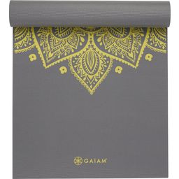 GAIAM SUNDIAL Premium Yoga Mat - Heather Grey with Lemon Yellow Pattern