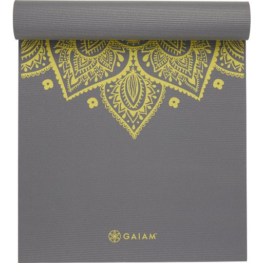 GAIAM Tapis de Yoga Premium CADRAN SOLAIRE - Gris chiné avec design jaune citron