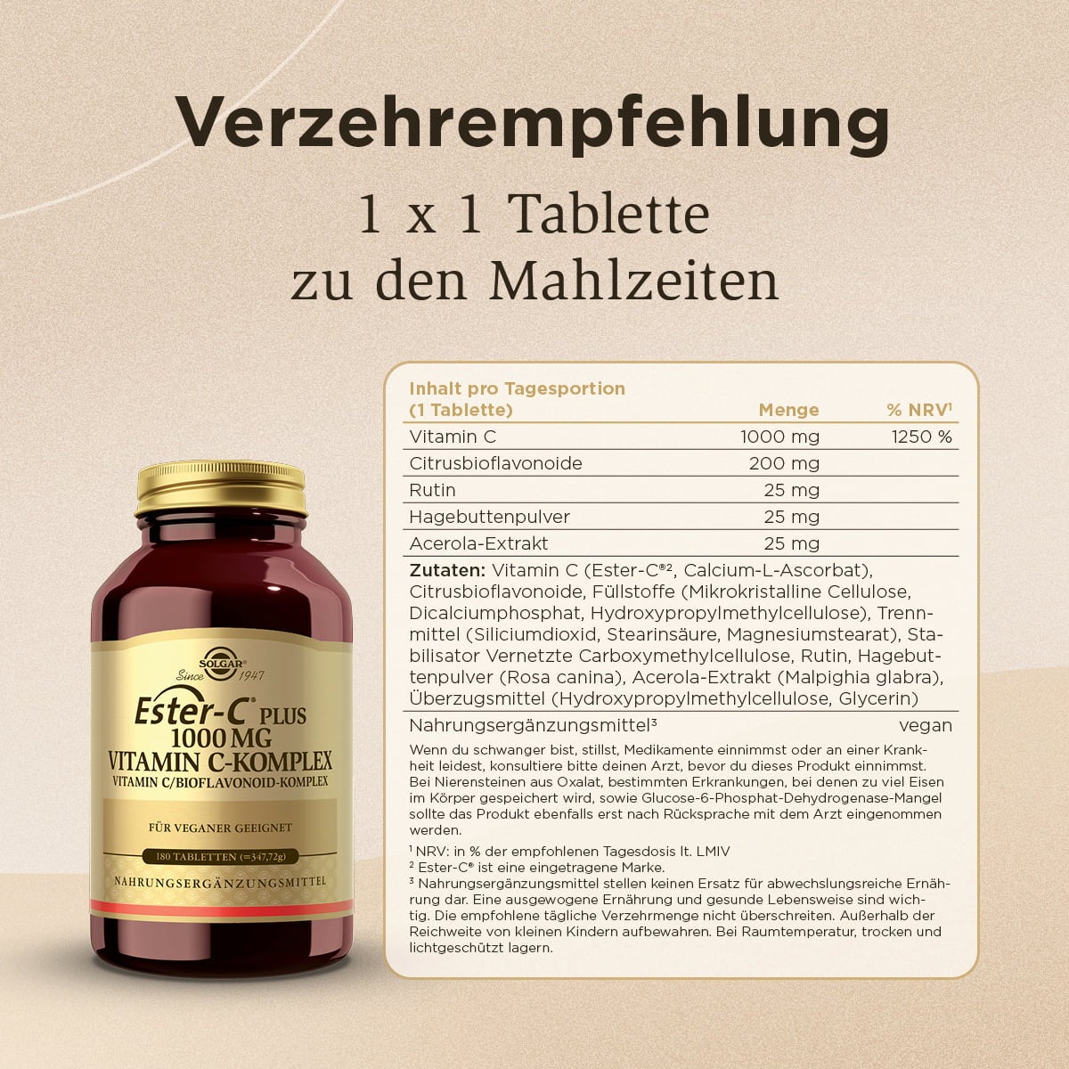 Solgar® Ester-C Plus 1000 mg Vitamin C-Komplex - 180 Tabletten